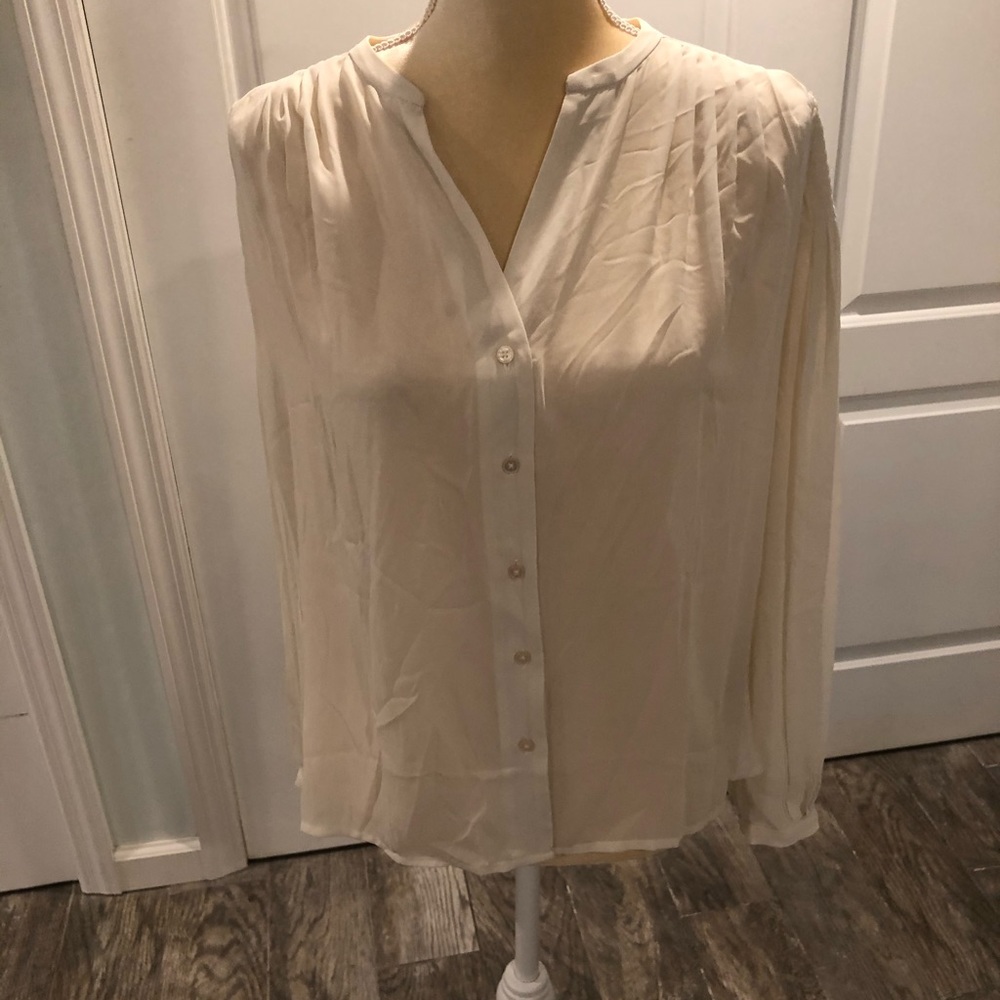 White Button Up Blouse with Pleated Sleeves